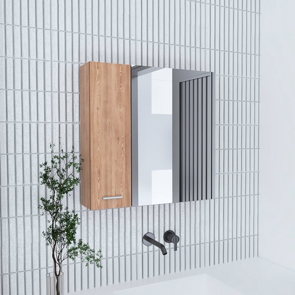 Particle Board 4 - Shelf - Large Mirror for Visibility - Bathroom Decor - Enhanced Storage Capacity