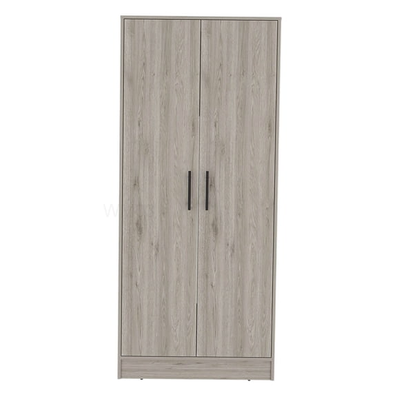 Particle Board Armoire with Drawer, Light Gray Freestanding Wardrobe for Bedroom Organization
