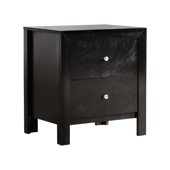 Particle Board Bedside Table in Chic Black / Two Drawers, Quick to Use