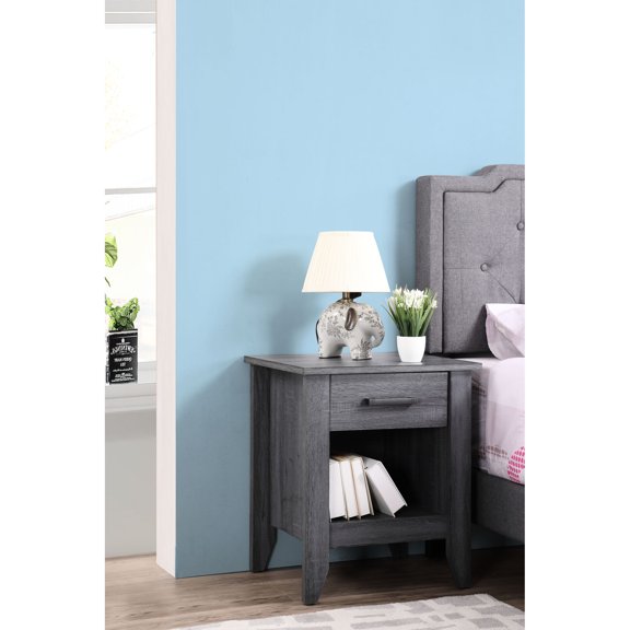 Particle Board Bedside Table in Gray Tone / Offer Space for Bedroom Organization