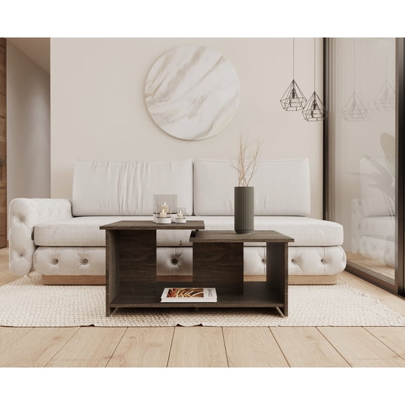 Particle Board Black - Lower Shelf for Storage - Game Room - Effortless - Assembly Coffee Table