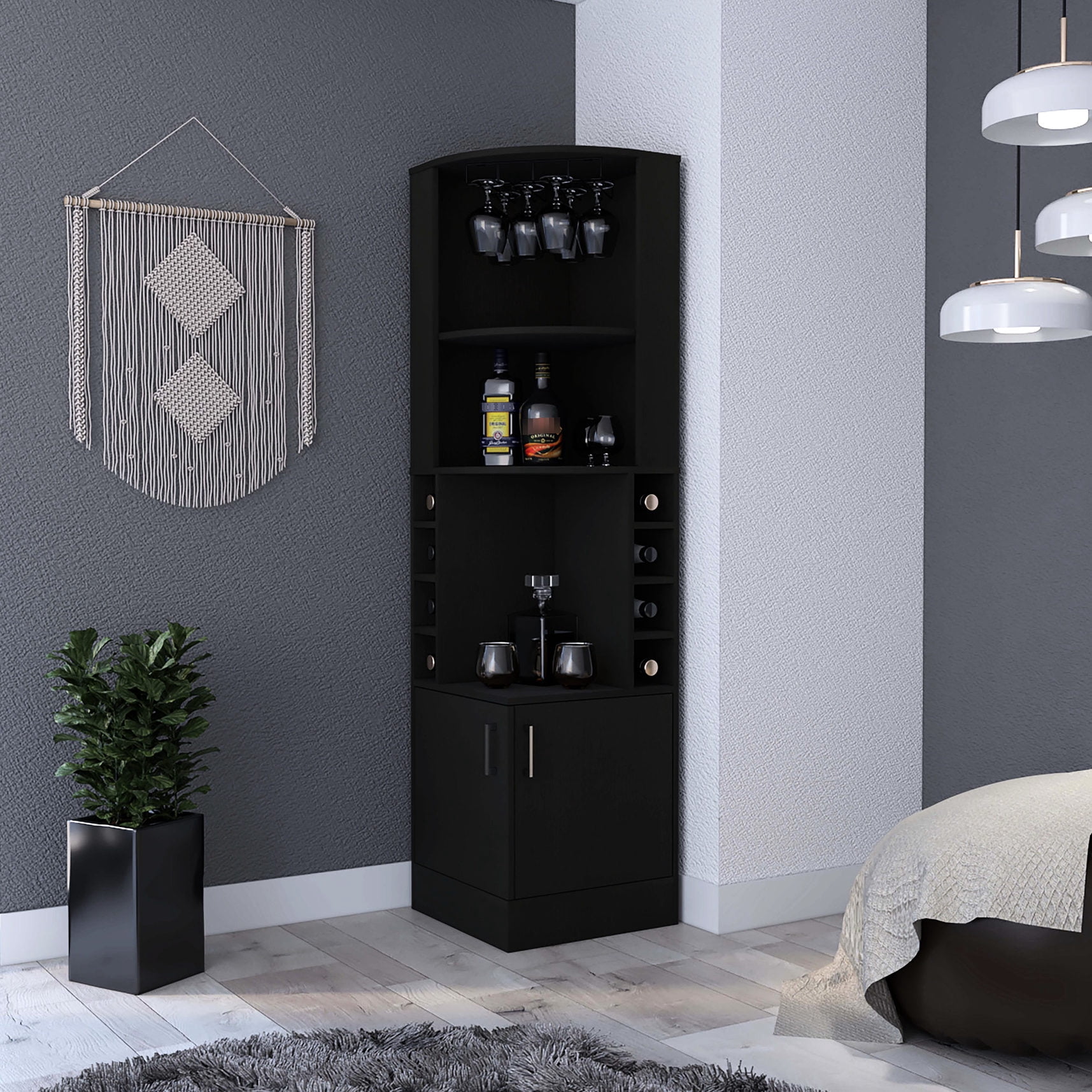 Bar Back Cubbies Particle Board Corner Bar Cabinet with 8 Cubbies / Suitable for Home ...