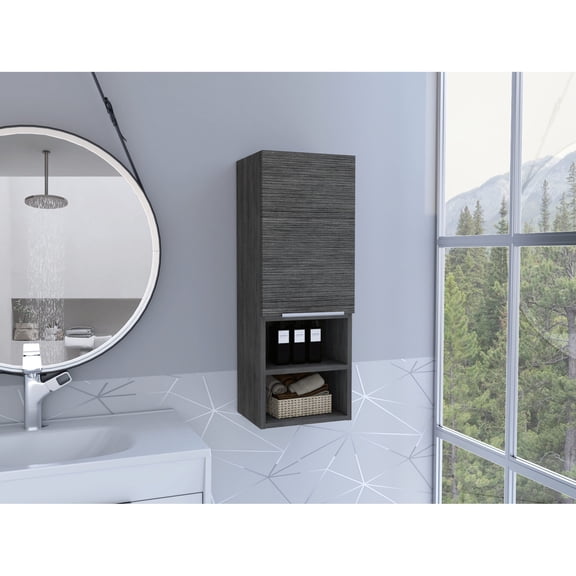 Particle Board Gray Wall - Mounted | Bathroom Organization with Interior Storage | Lightweight and Durable