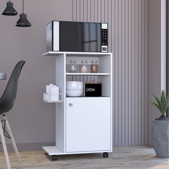 Particle Board Kitchen Cart, Single Door and Four Casters | Dining Room Option, Quick Assembly