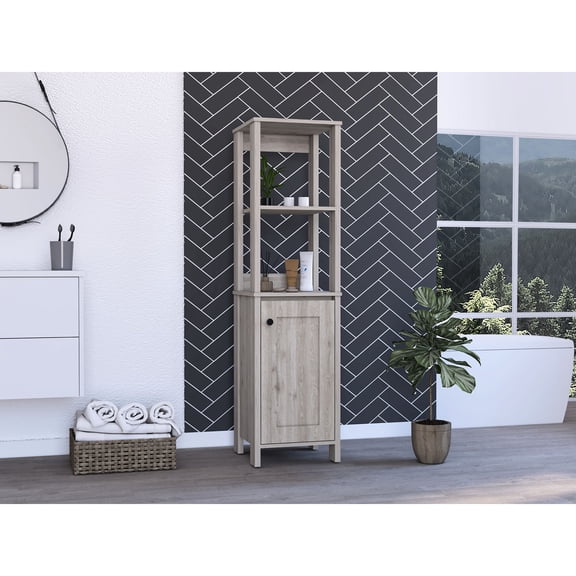 Particle Board Linen Cabinet in Light Grey / Suitable for Kitchen Storage
