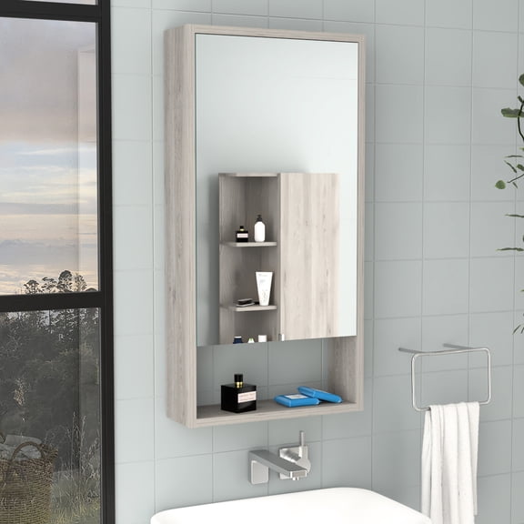 Particle Board Medicine Cabinet in Light Gray - Durable Bathroom Decor
