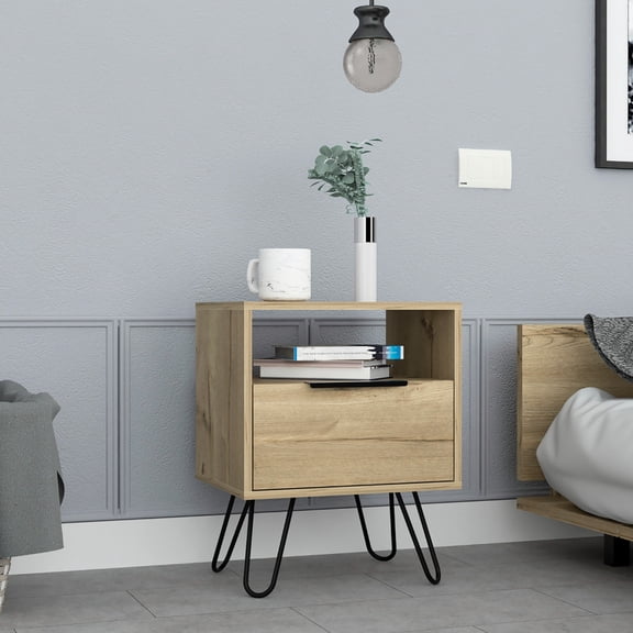 Particle Board Nightstand for Bed | Shelf & Cabinet Storage | Nighttime Relax