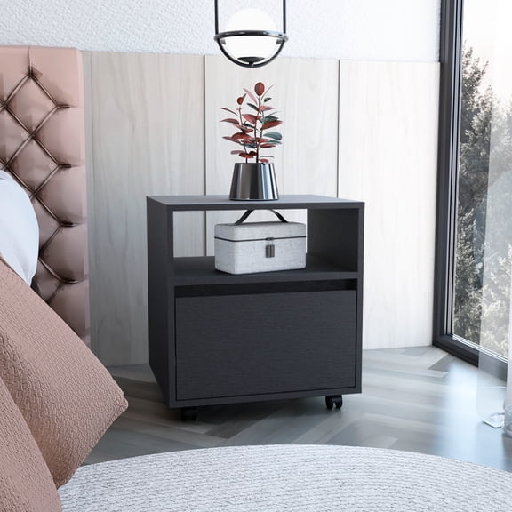 Particle Board Nightstand with Caster Wheels / Suitable for Bedroom Decor