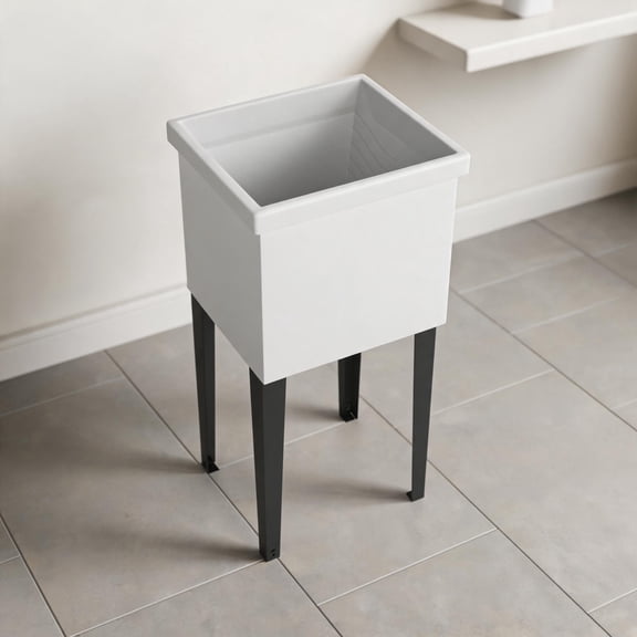 Particle Board Plastic Utility Sink Compact Single Basin for Laundry Room Kitchen, Crisp White Freestanding
