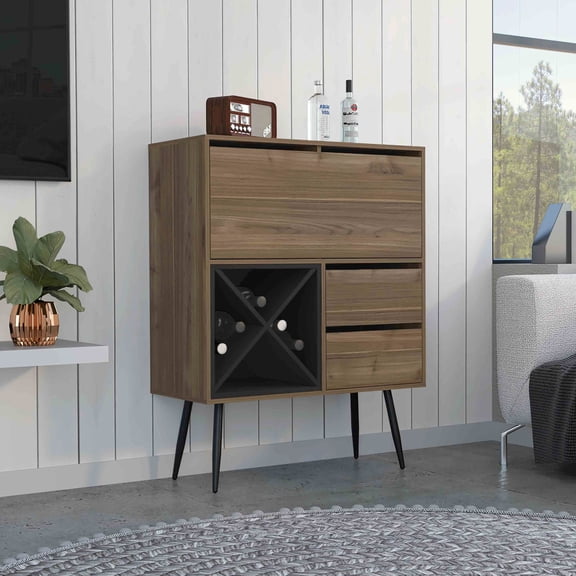 Particle Board Prunus Bar Cabinet with 4 Bottle Racks / Works Well in Living Rooms