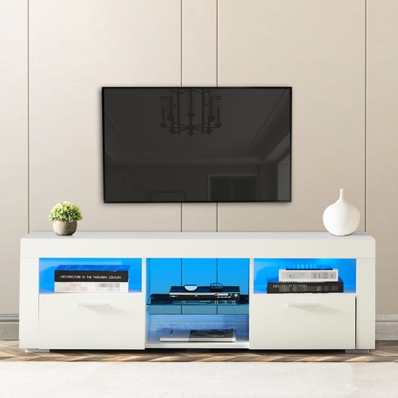 Particle Board White TV Stand with LED / Stable Structure for 50 - 59 Inch TV