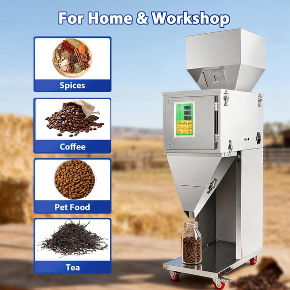 Particle Filling Machine, Automatic Weighing Filler 0.02-2.2lbs with Foot Pedal, 12-15 Bags/Min Stainless Steel Granule Packing Machine for Coffee Beans, Rice, Tea, Seeds, Grains, Pet Food