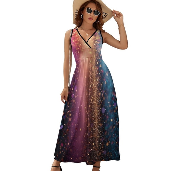 Particles Shiny Glowing Dress Fashion Boho Beach Long Dresses Female Party Printed Maxi Dress