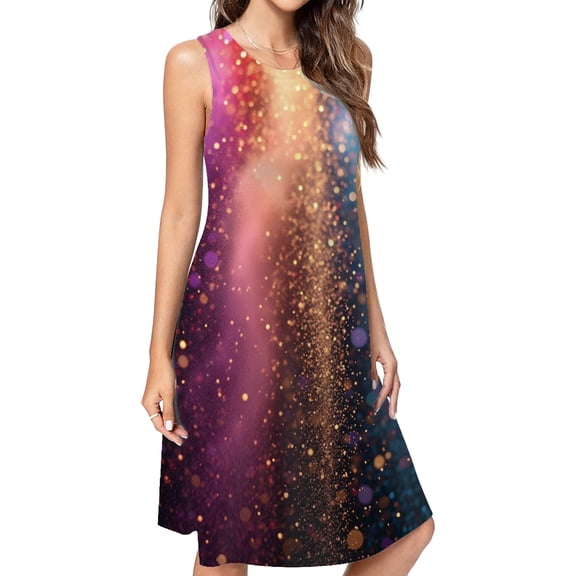 Particles Shiny Glowing Spring Summer Dresses For Women Fashion Dress Casual Sleeveless Loose Sundress With Pockets
