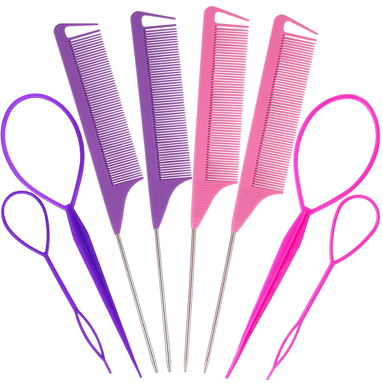 Parting Comb Braiding Comb Hair Pull Through Tool Set 8 PCS Hair Tail