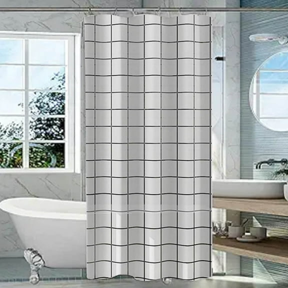 Partition Bathroom Curtain,Black White Lattice Squares Plaid Patterns Shower Curtain,Modern Simples Style Decors,Easys to Install,Suitable for Bathroom to Use