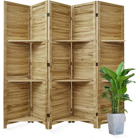 Partition Room Dividers, Folding Wood Privacy Screen with Display Shelves Suitable for Home Office, Study, Art Display - Panel Divider