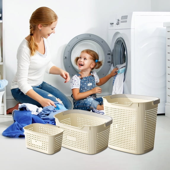 Partitioned Laundry Basket with Built-In Dividers, Easy Sort Dirty Clothes Hamper for Home and Bathroom Storage, Durable and Portable Design with Handles