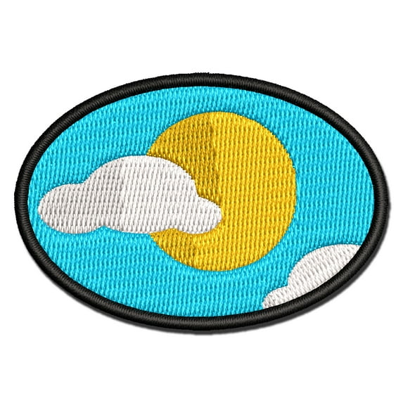 Partly Cloudy Weather Applique Multi-Color Embroidered Hook & Loop Patch - 3.5 Inch Large