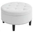 thumbnail image 1 of Partner Furniture 30" Round Faux Leather Tufted Storage Ottoman in White, 1 of 6