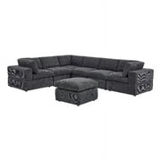 Partner Furniture Corduroy Fabric 138" Reversible Modular Sectional in Dark Gray