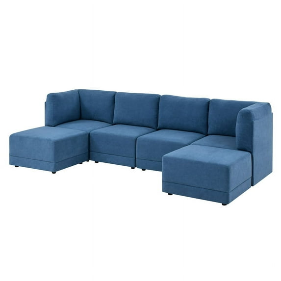 Partner Furniture Polyester Fabric 116" Wide Modular Sectional in Blue