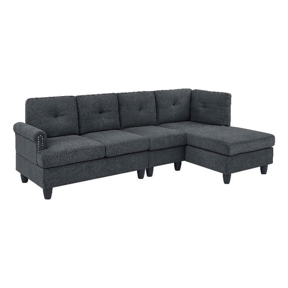 Partner Furniture Polyester Fabric 99" Wide Sectional in Gray