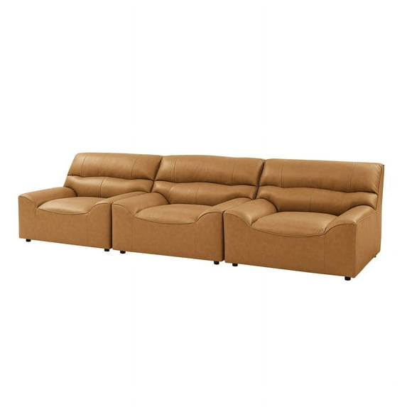 Partner Furniture Unique Premium Top-Grain Leather Sofa in Ginger
