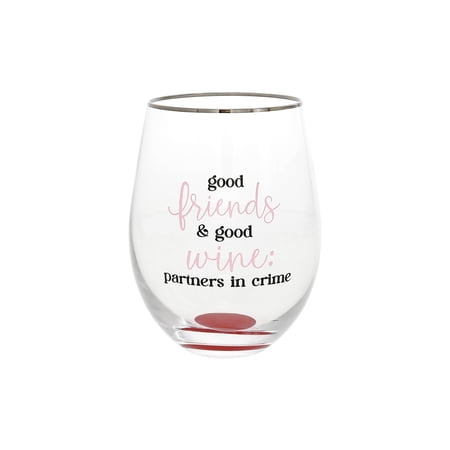 Pavilion Gift Company- Partner In Crime - Stemless Wine Glass 17 oz Wine Themed Vineyard Friends Best Friends Keepsake Home Decor
