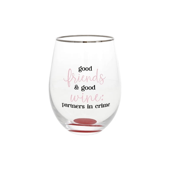 Pavilion Gift Company- Partner In Crime - Stemless Wine Glass 17 oz Wine Themed Vineyard Friends Best Friends Keepsake Home Decor