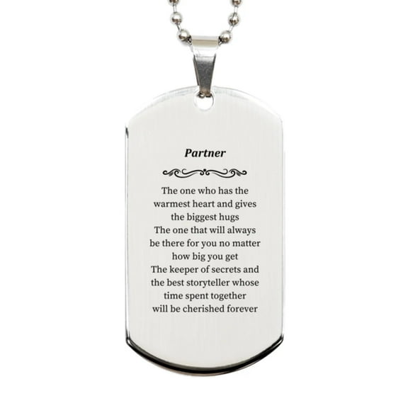 Partner Silver Dog Tag - The Warmest Heart and Cherished Memories Engraved for Holidays, Graduation, and Veterans Day