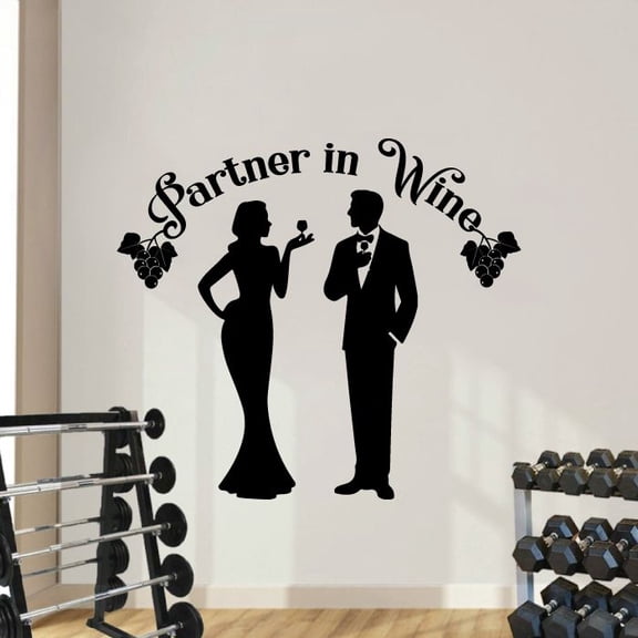 Partner In Wine Quotes Wine Quote Wine Bottle Drinking Glass Wall Decals for Dining Room Home House Winery Restaurant Kitchen Bar Wine Cellar Decor Stickers Wall Art Vinyl Decoration Size (10x10 inch)