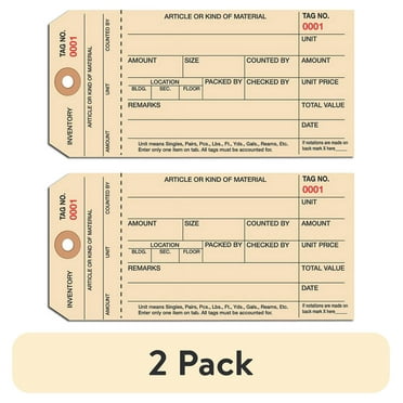 (2 pack) Partners Brand Inventory Tags,Stub,6 1/4x3 1/8",PK1000 G18091