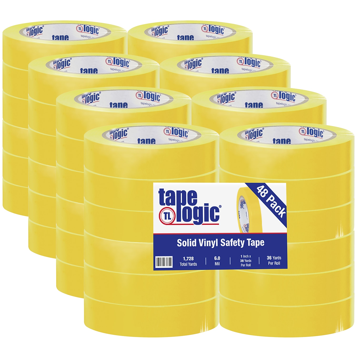 BOX Packaging Solid Vinyl Safety Tape, 3" Core, 1" x 36 Yd., Yellow, Case Of 48