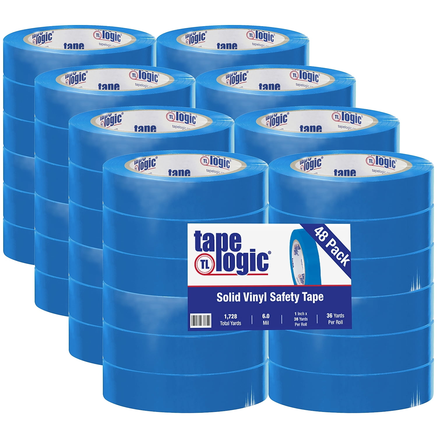BOX Packaging Solid Vinyl Safety Tape, 3" Core, 1" x 36 Yd., Blue, Case Of 48