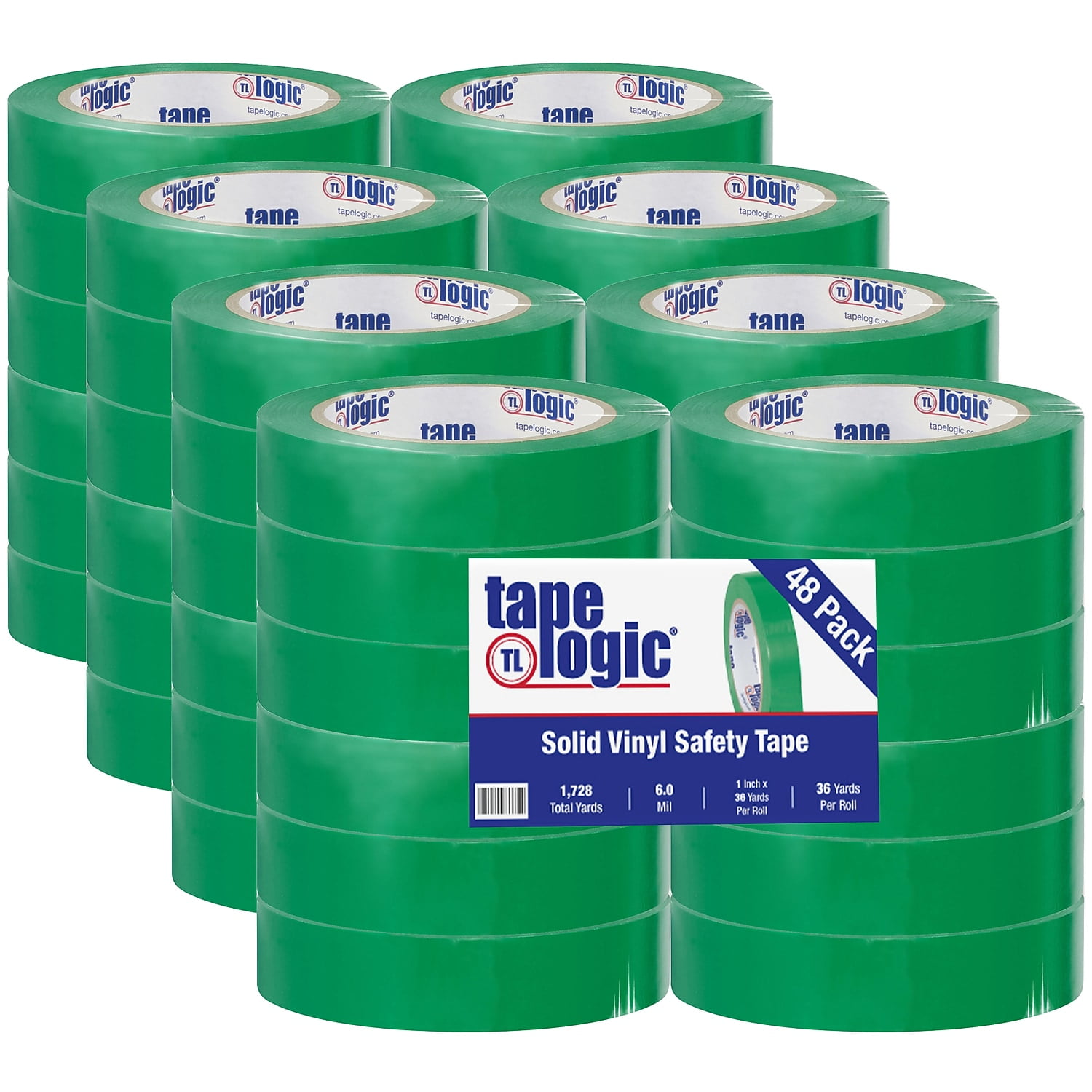 BOX Packaging Solid Vinyl Safety Tape, 3" Core, 1" x 36 Yd., Green, Case Of 48