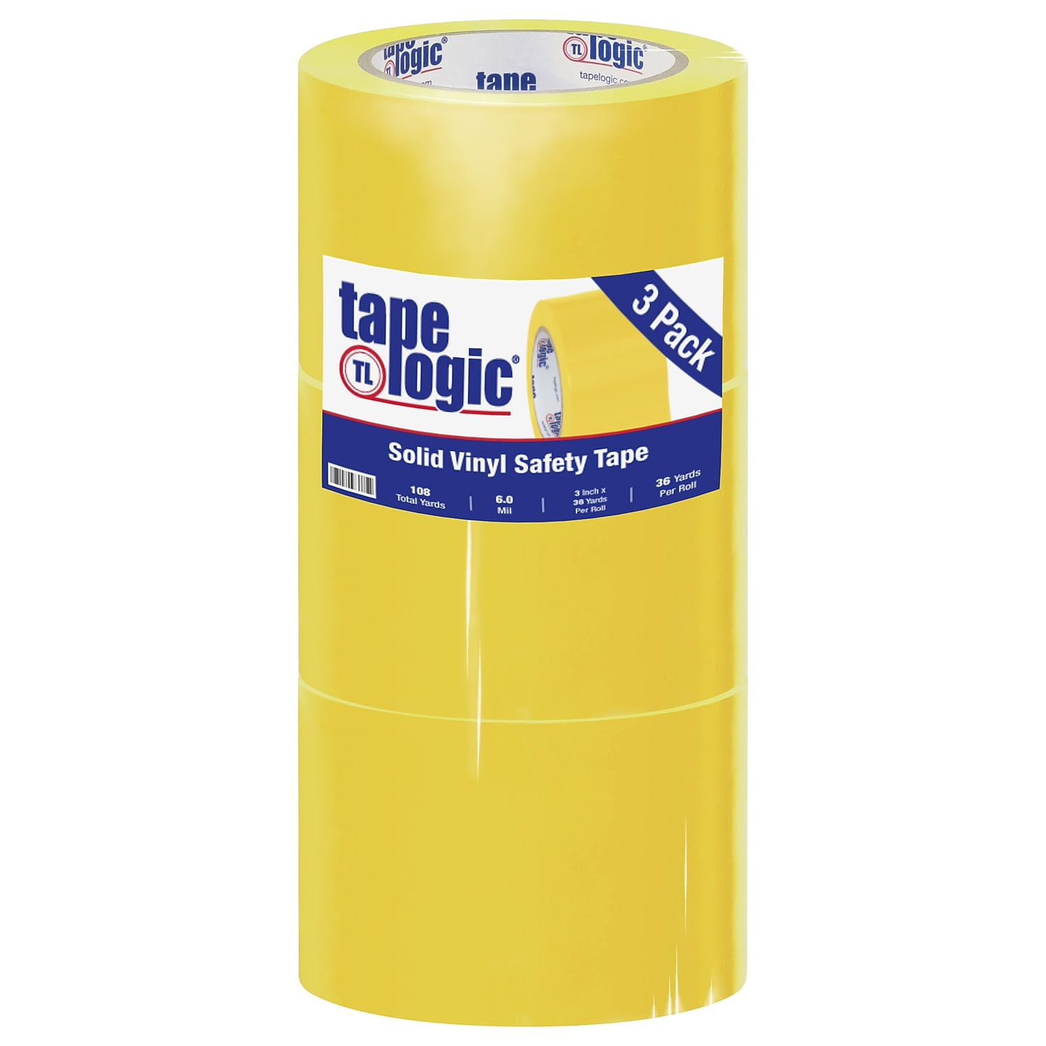 Tape Logic Solid Vinyl Safety Tape 6.0 Mil 3" x 36 yds. Yellow 3/Case T93363PKY
