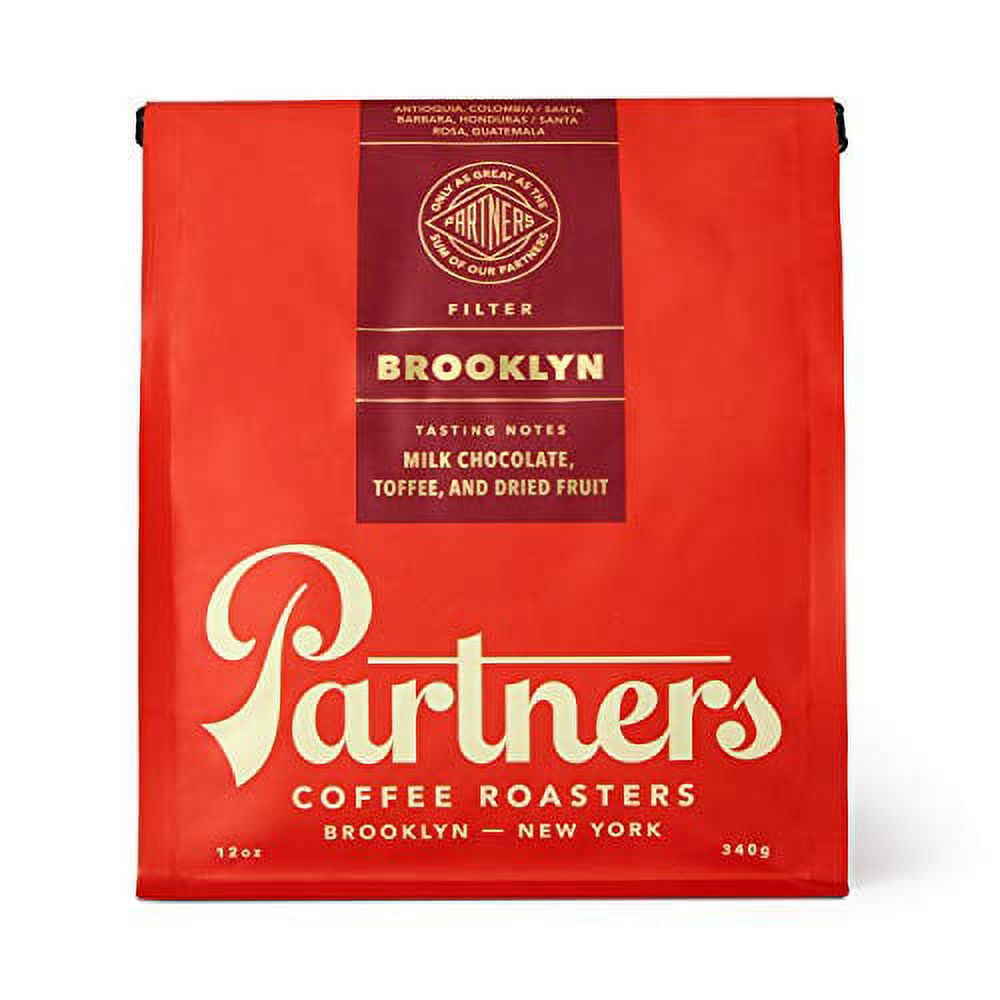 Partners Coffee, Brooklyn Blend - 12 Ounce | Whole Bean Coffee | Light Roast to Medium Roast Coffee Beans | Low Acidity | Notes of Milk Chocolate and Toffee |Try Cold Brew and French Press Methods