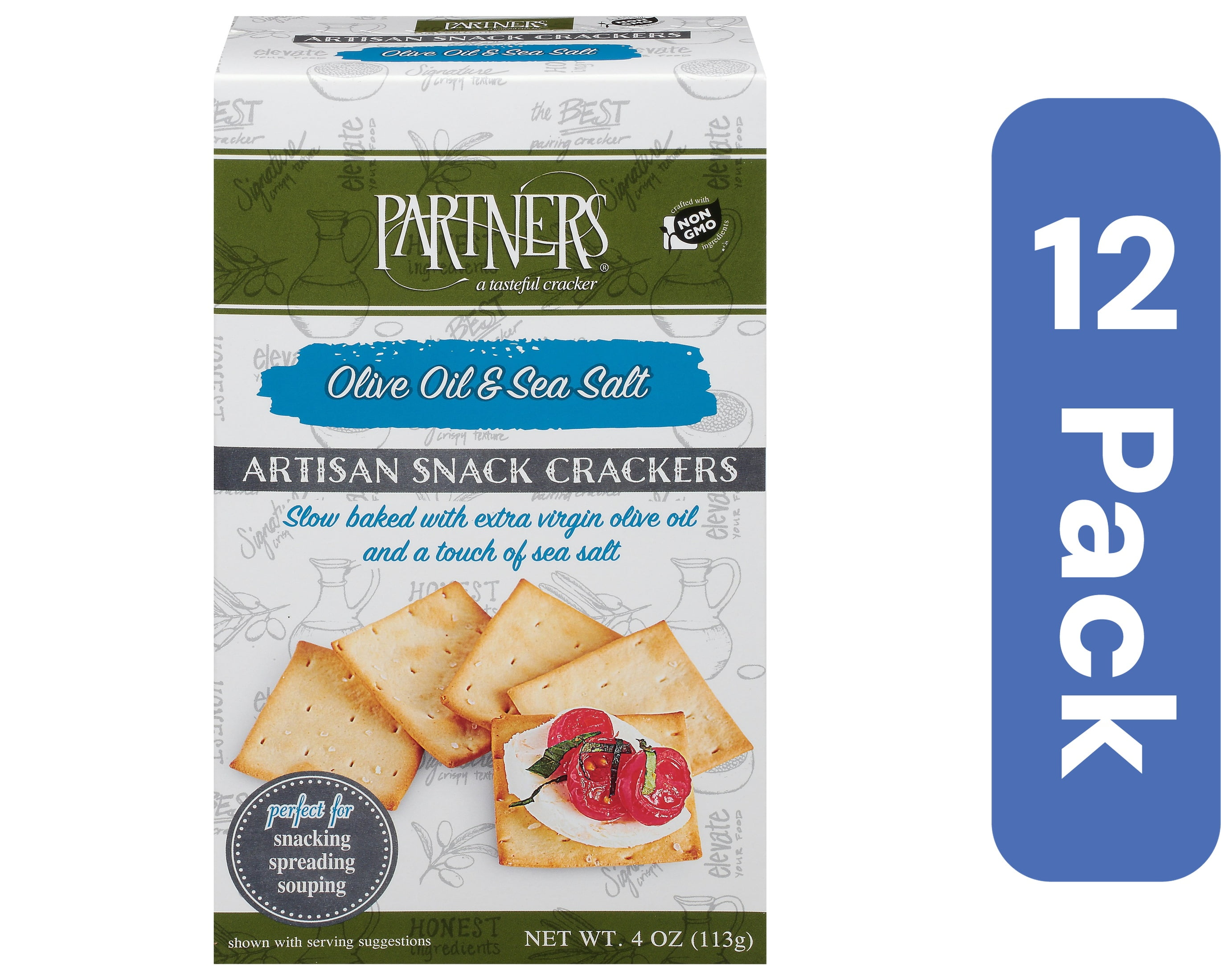 Partners Olive & Sea Salt Crackers 4 oz (Pack Of 12)