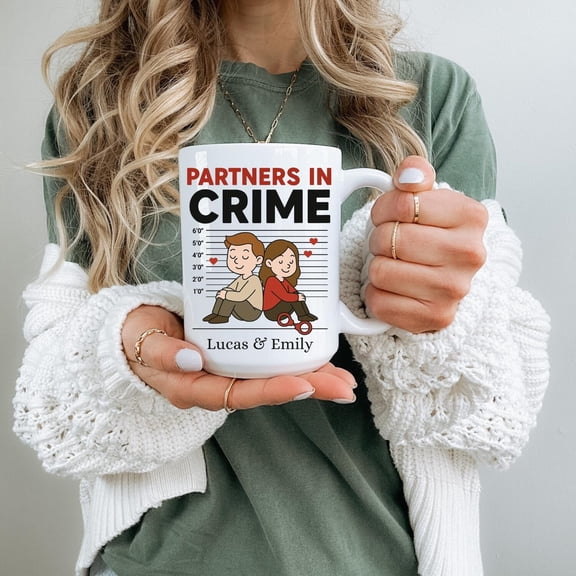Partners in Crime Personalized Mug, Cute Couple Mugshot, Custom Names Mug, Couples Gift, Valentine's Day, Anniversary Gift, 11oz 15oz 20oz