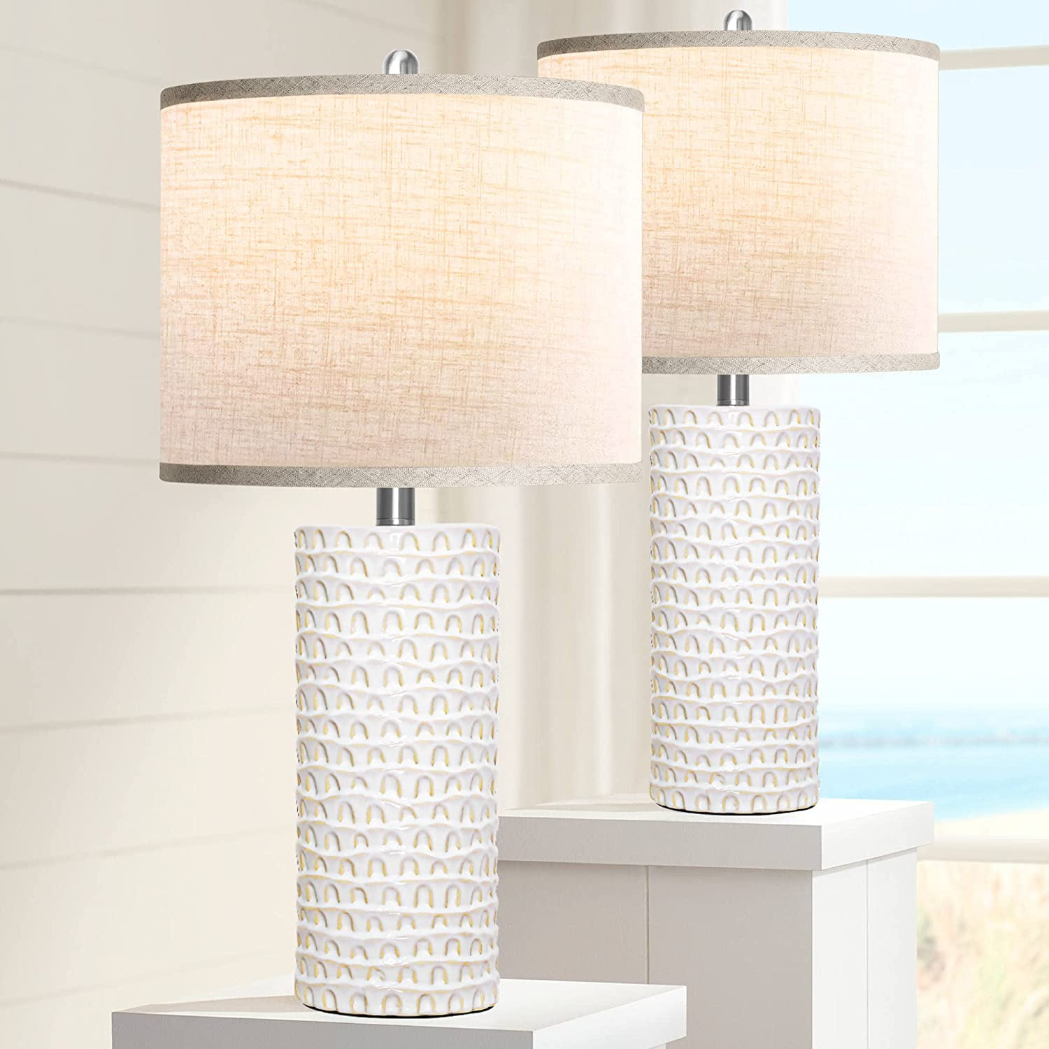 Partphoner 25.5'' Tall White Coastal Ceramic 3Color Table Lamps for