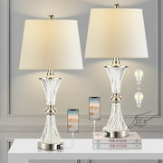Partphoner 26'' Tall Modern Silver 3-Way Dimmable Touch Control Table Lamps Set of 2 with Dual USB Ports