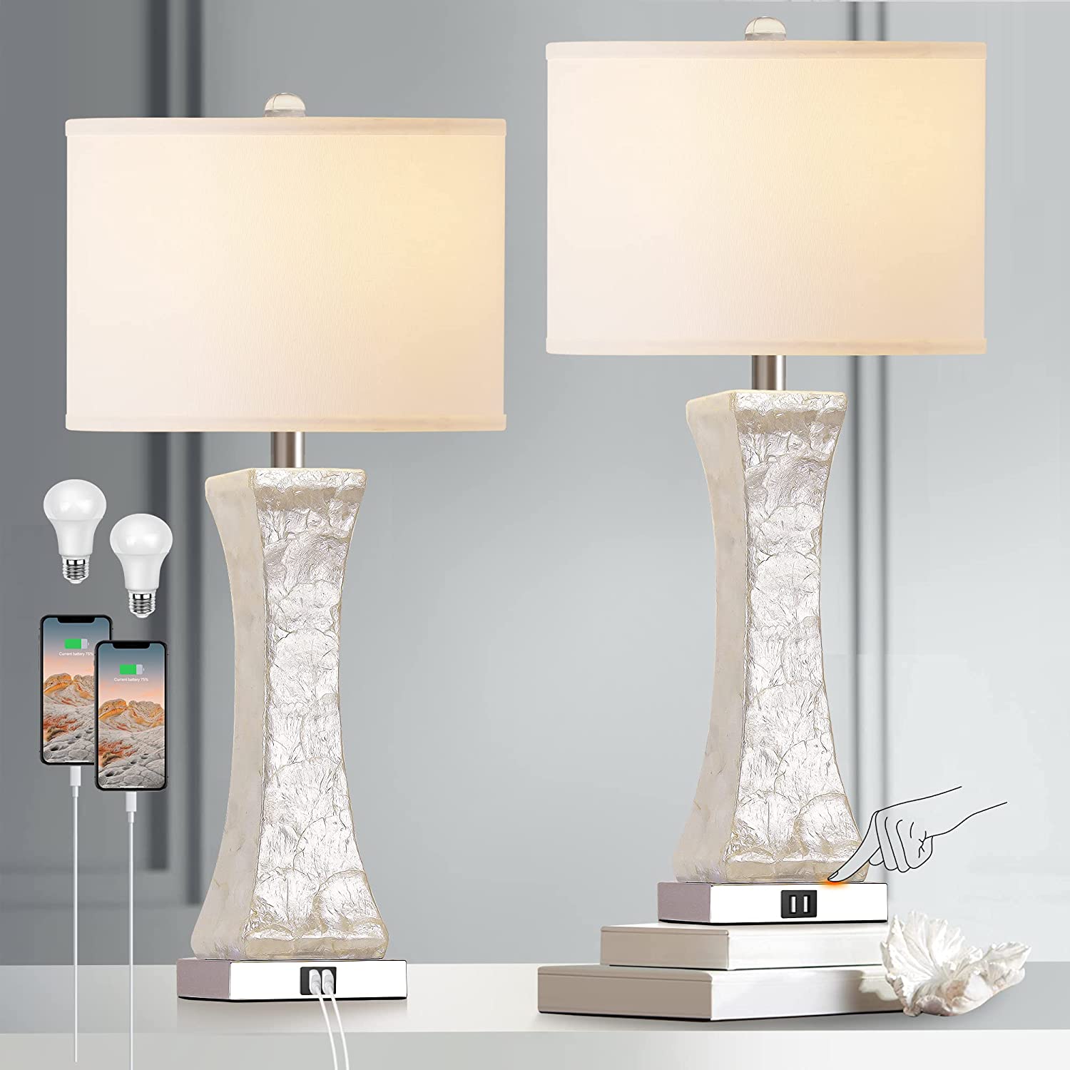 Set of 2 Bedside Lamps Touch Control 3Way Dimmable Modern Nightstand