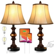 Partphoner Touch Control Bronze Retro Table Lamp Set of 2, 3-Way Dimmable with 2 USB Charging Ports