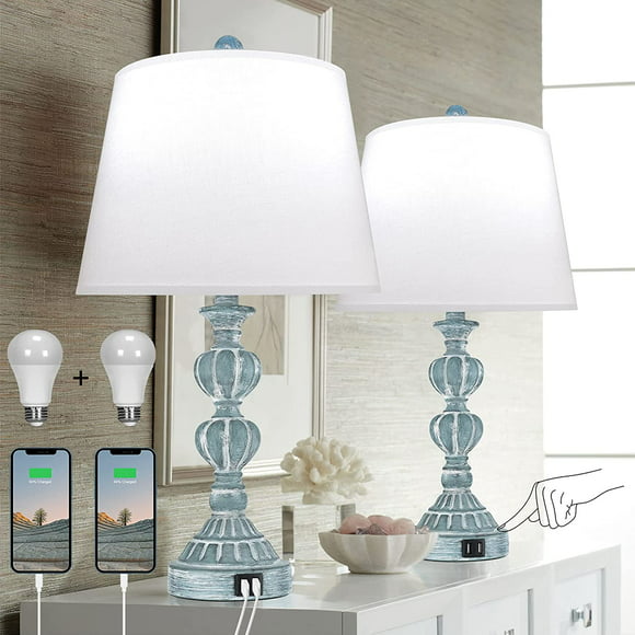 Partphoner Touch Control Table Lamp Set of 2, 3-Way Dimmable Blue Bedside Nightstand Lamp