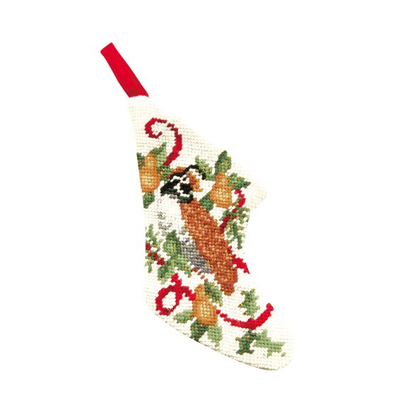 Partridge In Pear Petit Point Christmas Mini Stocking 3" x 5"