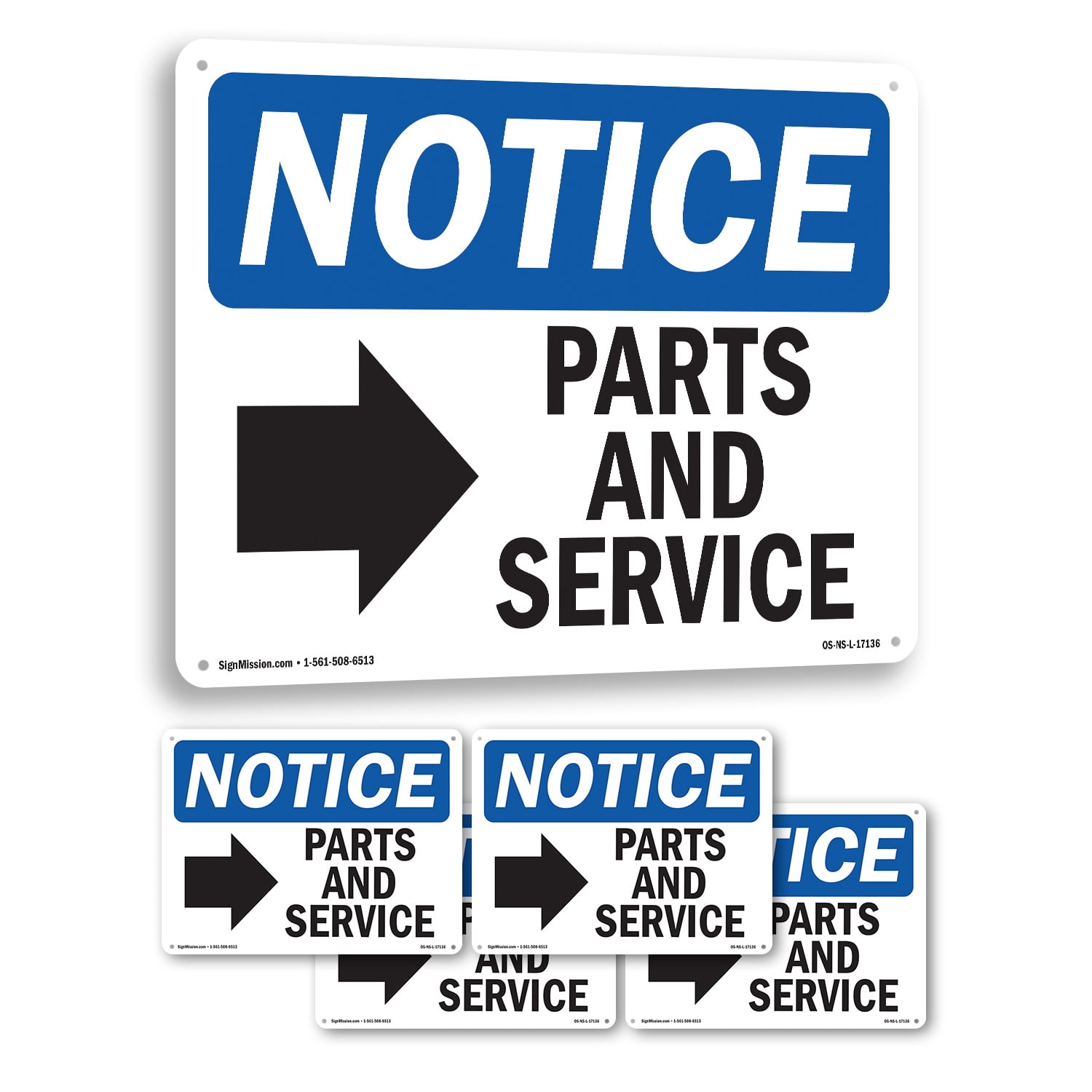 Parts And Service [Right Arrow] OSHA Notice Rigid Plastic Sign 14 Inch ...
