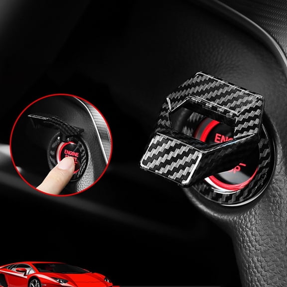 Parts Button Switch Cover Protection Cover Trim Engine Start Stop Push Button Zinc Alloy 4Cm*5Cm Accessories Black Carbon Fiber Fangkenuo