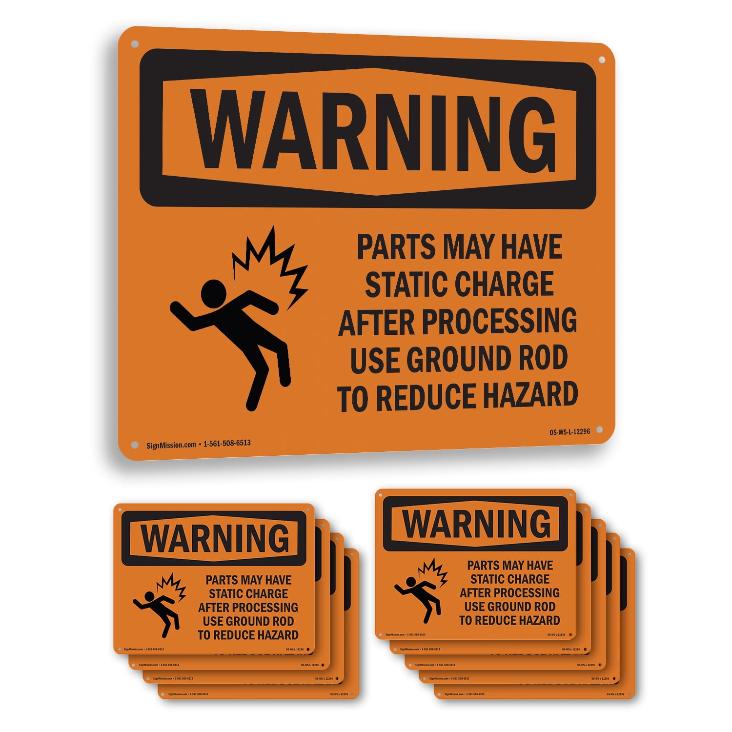 Parts May Have Static Charge With Symbol OSHA WARNING Rigid Plastic ...