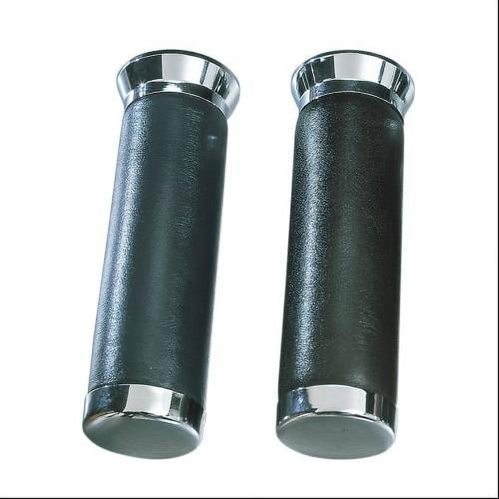 Parts Unlimited Leather-Covered Black/Chrome Motorcycle Grips (DS-243263)
